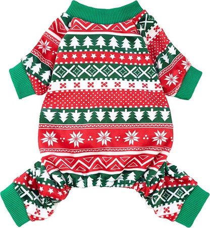 Fitwarm Dog Christmas Outfit, Holiday Pet Clothes for Small Dogs Boy Girl, Festive Pajamas with Feet, Puppy Onesie, Red, Green, XXL