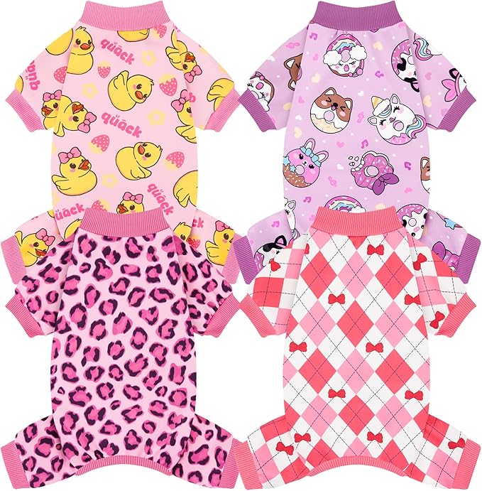 XPUDAC 4 Pack Dog Pajamas Pink Dog Clothes for Small Medium Dogs Girl Breathable Stretchy Pjs Jammies Outfit Puppy Onesies, XS