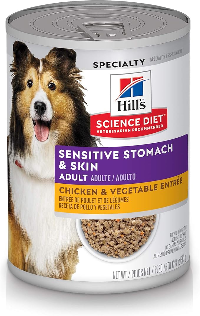Hill's Science Diet Adult Sensitive Stomach & Skin Wet Dog Food, Chicken & Vegetable, 12.8 oz. Cans, 12-Pack