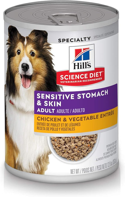 Hill's Science Diet Adult Sensitive Stomach & Skin Wet Dog Food, Chicken & Vegetable, 12.8 oz. Cans, 12-Pack