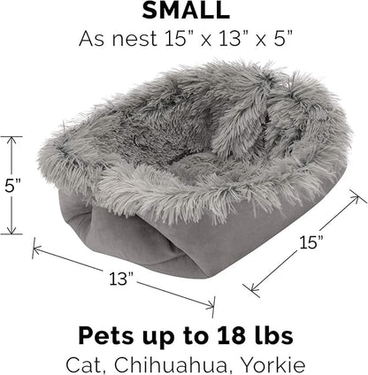 Furhaven Self-Warming Cat Bed for Indoor Cats, 4-Beds-in-1 & Washable - Plush Long Faux Fur Convertible Cuddler - Gray, Small (Pack of 2)