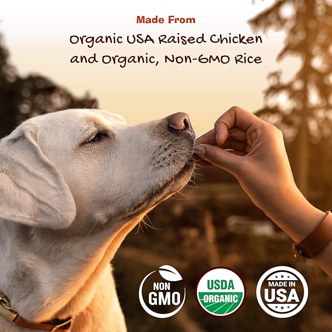 Organic Dog Jerky Treats - Chicken & Rice Dog Training Treats - Soft Jerky Rolls for Dogs - 5 oz, 142g, High Protein, Large Breed, All Life Stages