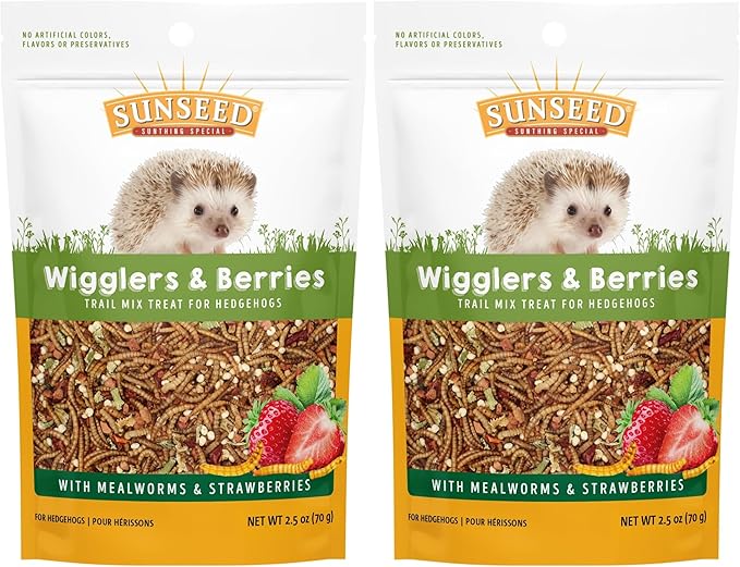 Sunseed Vita Prima Wigglers & Berries Hedgehog Treat - Mealworms for Hedgehogs - Small Animal Trail Mix Snack (Pack of 2)