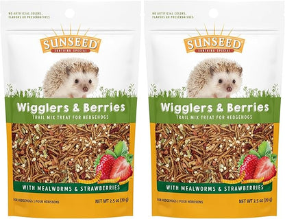 Sunseed Vita Prima Wigglers & Berries Hedgehog Treat - Mealworms for Hedgehogs - Small Animal Trail Mix Snack (Pack of 2)