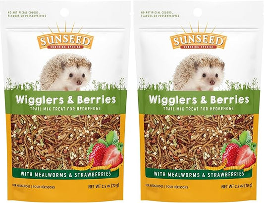 Sunseed Vita Prima Wigglers & Berries Hedgehog Treat - Mealworms for Hedgehogs - Small Animal Trail Mix Snack (Pack of 2)