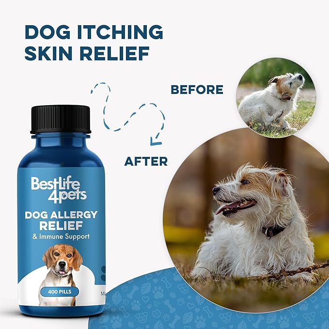 Dog Allergy Relief & Immune System Booster – Homeopathic Formula for Allergy Support & Skin Relief for Dog Itching – Helps with Sneezing, Runny Nose, Swelling, & Seasonal Allergies – 400 Tiny Pills