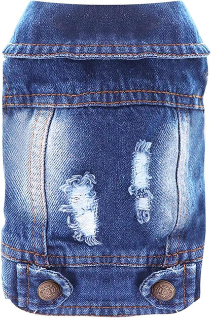Cool Dog Jean Jacket Small Puppy Outfits Frenchie Clothes Denim Coats for Small Medium Dogs Cats Boys Girls Pet Vest Dog Shirt Clothing Doggy Costume (Blue, XXL（Suggest 15-20 lbs）)