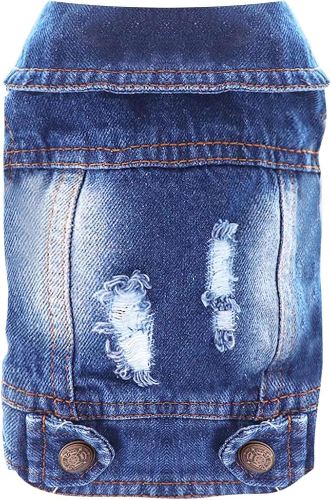 Cool Dog Jean Jacket Small Puppy Outfits Frenchie Clothes Denim Coats for Small Medium Dogs Cats Boys Girls Pet Vest Dog Shirt Clothing Doggy Costume (Blue, M（Suggest 6-9 lbs）)