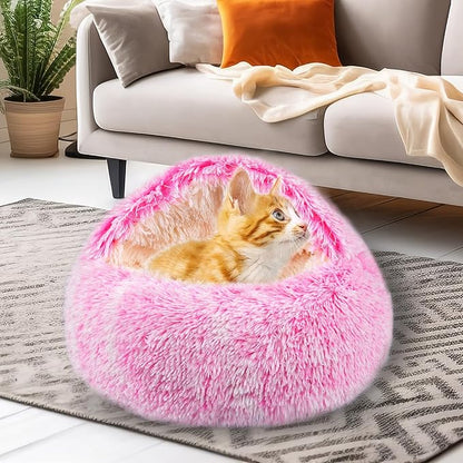 FORMYCATIE Cat Beds for Indoor Cats,Cat Cave for Puppy and Kitty,Calming Small Dog Bed for Small Dogs with Cover Cave,Cozy Warming Fluffy Washable Anti-Slip Pet Sleeping Bag (20 * 20inch,Pink)