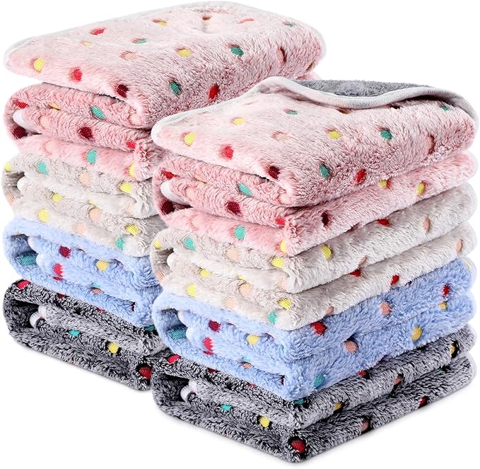 Tudomro 8 Pcs Guinea Pig Blankets Washable Small Pet Fleece Bedding Cage Liners Double Sided Pet Reusable Sleep Mat Pad Cover for Ferret Chinchilla Furniture Protection(Dot,12 x 12 Inch)