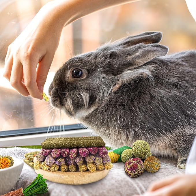 53Pcs Rabbit Chew Toys,Rabbit Toy for Bunnies Boredom Bunny Toys for Teeth, Timothy Stick, Apple Sticks, Sweet Bamboo, for Guinea Pig, Hamster, Chinchilla, Rat, Small Animals