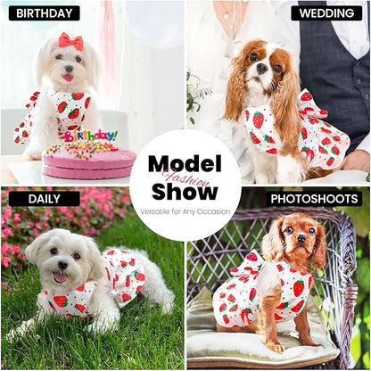 ABRRLO Cute Dog Dress Small Dog Clothes for Girls Female Puppy Outfits Red Strawberry Pet Summer Clothes Bowknot Doggy Cat Princess Dresses Harness for Holiday Birthday Party Costume Clothing (Red,S)