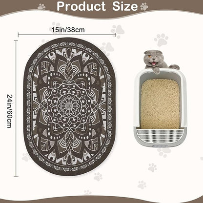 Glittme 24"x15" Cat Litter Mat with Mesh Design - Non-Slip & Waterproof Litter Trapping Pad for Litter Box Soft Texture for Pets,Dark Brown