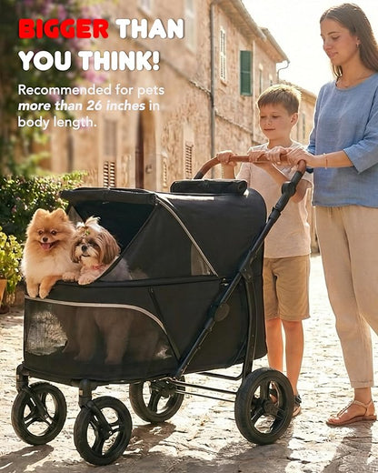 Zoosky Pet Stroller for Large Dogs up to 110lbs, Large Pet Stroller for Multiple Pets, All-Terrain with Adjustable Handle & Mesh Dual-Window, 1680D Waterproof Oxford Fiber