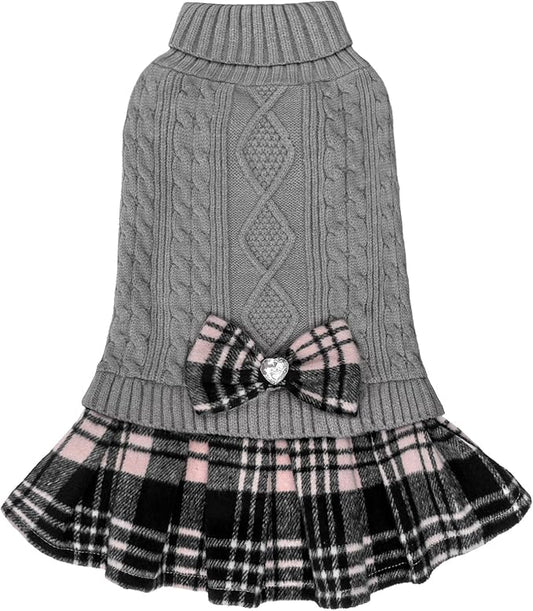 KYEESE Dog Sweater Warm Pullover Pet Coats Comfy Dogs Clothes with Bowtie Turtleneck Cat Sweaters Thick Dog Sweaters for Small Dogs Male Stretchy Knitwear Pet Sweater Dress for Cold Weather Winter