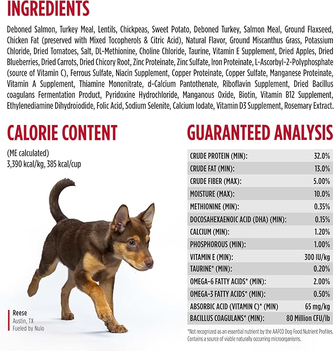 Nulo Freestyle Large Breed Puppy Food - Salmon & Turkey, Dry Grain Free Dog Food for Puppies, Natural, High Protein Kibble with DHA, Probiotics, Calcium & Phosphorus for Healthy Development, 26lb Bag