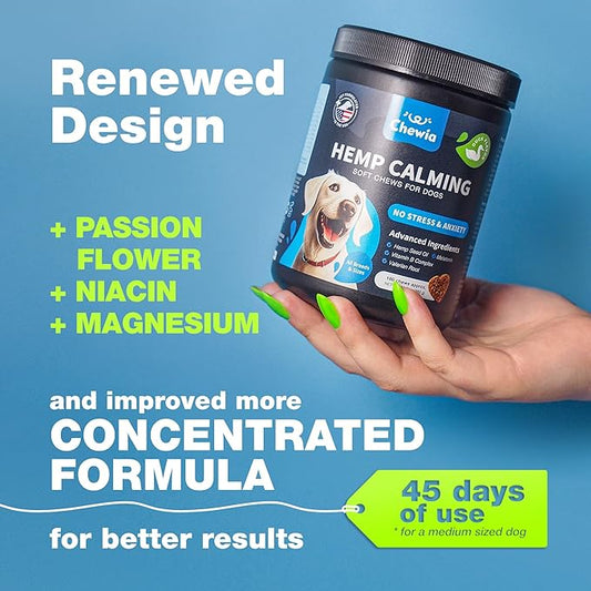 Hemp Calming Chews for Dogs Anxiety - Dog Calming Treats with Melatonin, Valerian Root, Chamomile Extract & Vitamin B Complex - Canine Chews for Vet Visits, Grooming, Travel, Thunderstorms, Fireworks