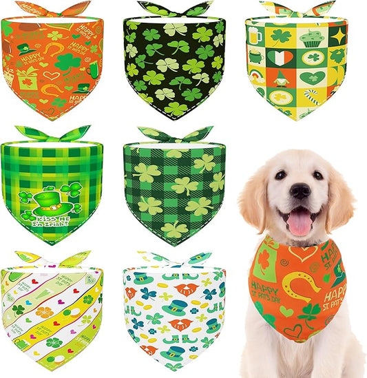 St Patricks Day Dog Bandanas for Medium Dog Breed 7 Pcs Small Shamrocks Dog Bandanas Adjustable Dogs Scarves Grooming M