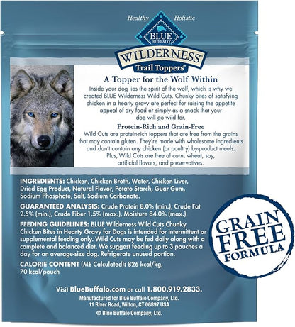 Blue Buffalo Wilderness Trail Toppers Wild Cuts Natural High-Protein Dog Wet Food, Chicken Bites in Hearty Gravy, 3-oz Pouch, 24 Count