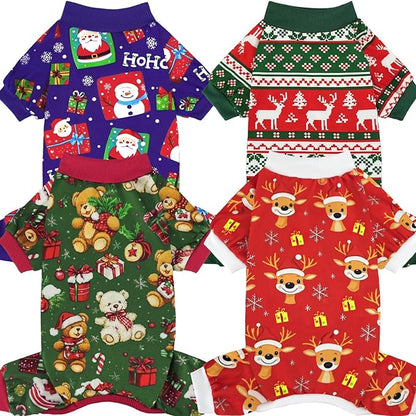 Xpudac 4 Pack Dog Christmas Pajamas Reindeer Puppy Clothes Cute Santa Claus Dog Pajamas Costumes Outfit Red Green XL