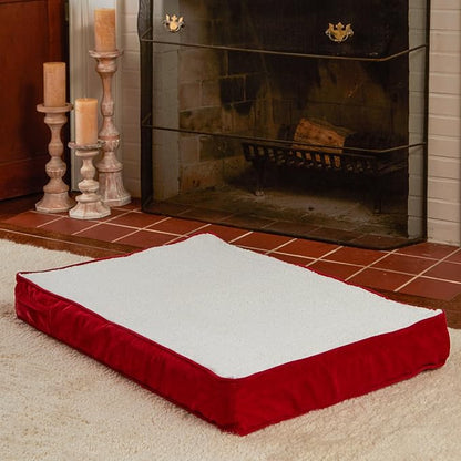 Happy Hounds Oscar Rectangle Orthopedic Foam Sherpa Dog Bed, Small (36 x 24 in.), Red