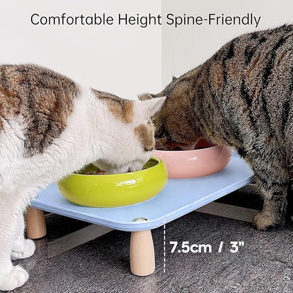Large Elevated Cat & Dog Bowl Stand,3 inch Height Raised Feeder Compatible with Most Automatic Pet Feeders & Water Fountains, Anti-Slip & Spill-Proof Large Pet Food Tray,17 x 12 Inches (Blue)