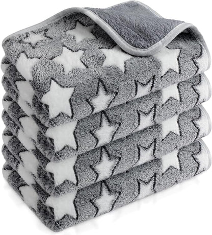 Reginary 4 Pcs Waterproof Guinea Pig Blankets Washable Small Animal Fleece Bedding Guinea Pig Cage Liners Reusable Training Pads Pet Pee Pad Sleep Mat for Hamster(Gray Star,24 x 16 Inch)