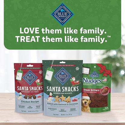 Blue Buffalo Santa Snacks Crunchy Dog Biscuits, Oven-Baked With Natural Ingredients, Oatmeal & Cinnamon, 11-oz Bag