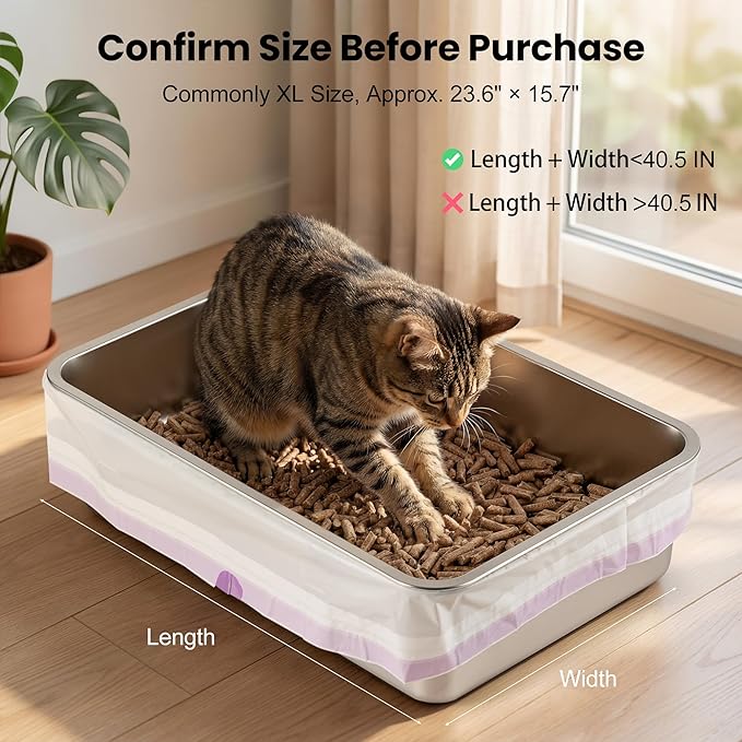 XL Litter Box Liners – Fits 24" Stainless Steel Sifting Litter Boxes for Pine Litter, Tear-Resistant, 28 Count (4 Packs), 1.4 mil