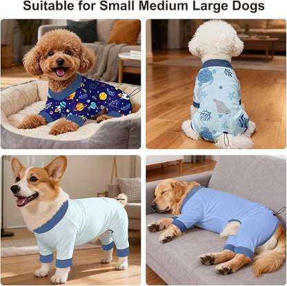 Bienbee Dog Pajamas, 4 Pack Dog Recovery Suit Shedding Suit Cute Soft Puppy Clothes Dogs Pjs Onesies Jammies Adjustable Breathable & Stretchy Clothes for Small Medium Large Dogs Girl Boy Puppy-2XL