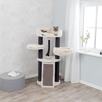TRIXIE Bovina Cat Tower for Large Cats, Hammock, Climbing Ramp, Sturdy Play Rope, Padded Platforms 55.5 in. Tall