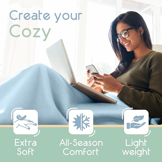 King Size Microfleece Blanket | Fleece Bed Blanket | All-Season Comfort| Supersoft Lightweight Throw Blanket | Plush Throw Blanket for Bed Couch or Sofa | Travel Blanket | Pet-Friendly | Blue