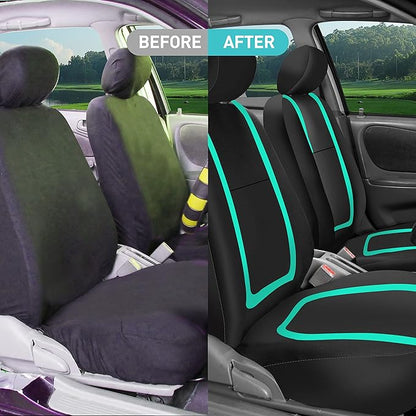 FH Group Car Seat Covers Full Set Cloth - Universal Fit Automotive Seat Covers, Low Back Front Seat Covers, Solid Back Seat Cover, Washable Car Seat Cover for SUV, Sedan and Van Mint