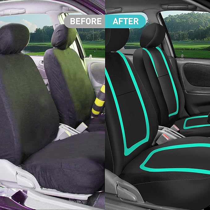 FH Group Car Seat Covers Front Set in Cloth - Car Seat Covers for Low Back Car Seats with Removable Headrest,Universal Fit,Automotive Seat Covers,Washable Car Seat Cover for SUV,Sedan,Van Mint