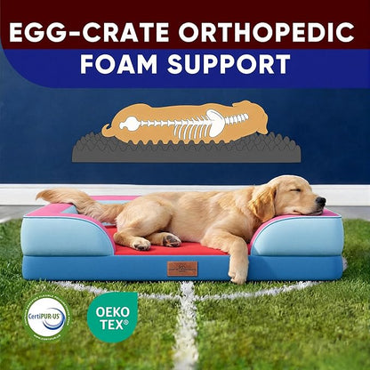 Comfort Expression Orthopedic Dog Bed for Extra Large Dogs 45x35 Inch, Waterproof Egg Crate Foam XL Pet Bed with Removable Bolsters, Dog Couch with Washable Cover & Non-Slip Bottom, Atlanta