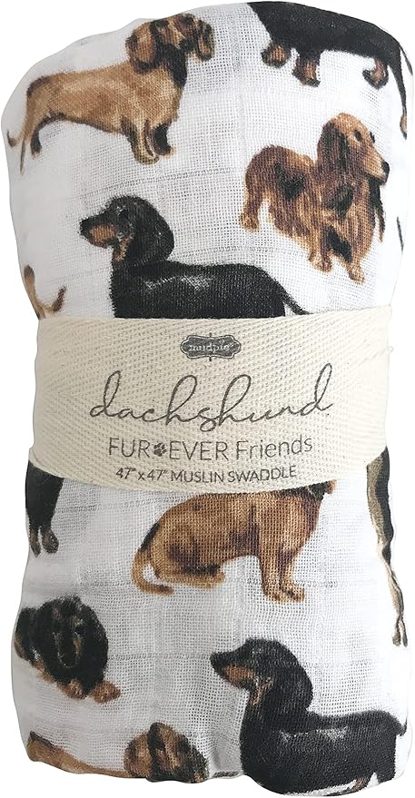 Mud Pie Dachshund Print Baby Swaddle Blanket, 47" x 47"