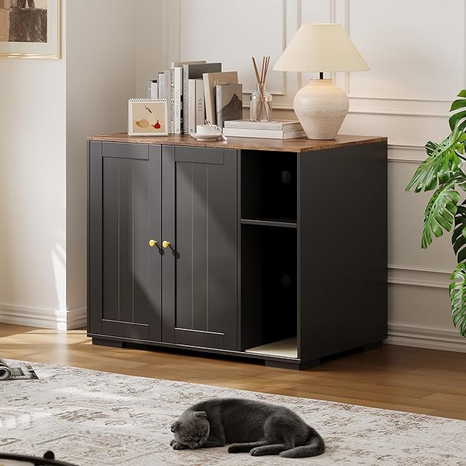 Large Cat Litter Enclosure with Litter Collector, Enclosure for Self-Cleaning Litter Boxes,Adjustable Shelf for Dog Proof,Charging Station, Large Hidden Litter Box for Cat, Cat House