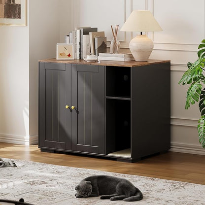 Large Cat Litter Enclosure with Litter Collector, Enclosure for Self-Cleaning Litter Boxes,Adjustable Shelf for Dog Proof,Charging Station, Large Hidden Litter Box for Cat, Cat House