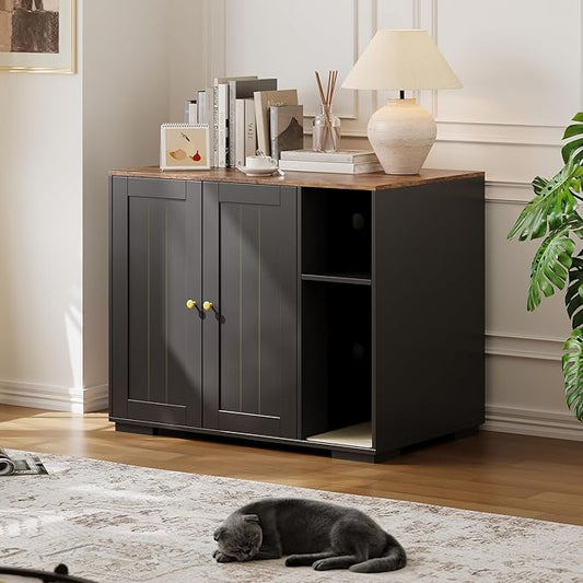 Large Cat Litter Enclosure with Litter Collector, Enclosure for Self-Cleaning Litter Boxes,Adjustable Shelf for Dog Proof,Charging Station, Large Hidden Litter Box for Cat, Cat House