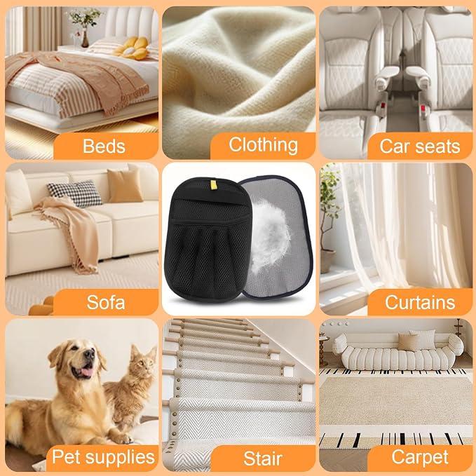 Pet Hair Removal Glove | Electrostatic Reusable Cat & Dog Magic Brush Hair Remover Tool for Furniture, Carpet, Couch | Upgraded 5-Finger Design | Gentle Grooming Tool for Pets(Eco-Friendly) (2 PCS)