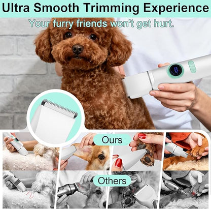 TBTeek Dog Clippers with LED Light, Cordless Dog Grooming Kit 5 in 1, Rechargeable Quiet Pet Clippers Paw Trimmer Nail Grinder for Body Face Ears Paw Nail