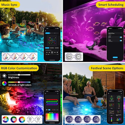 T-SUN Pond Lights LED Underwater 16M Colors with App and Remote 5 Pack | Dimmable,Timer,IP68 Waterproof Submersible Fountain Lights Led Underwater Pond Lights for Outdoor Pond Koi Aquarium Garden