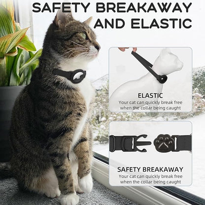 AirTag Cat Collars, Stretchy Collar with Apple AirTag Holder and Bell, Breakaway Ultra Design Elastic GPS Tracking Collars for Cats and Puppies, (7.5-12.5 Inch), Black