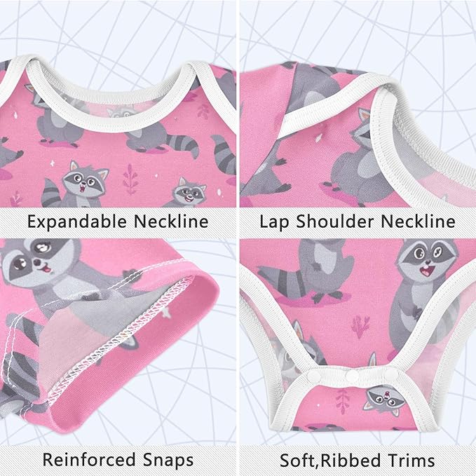Bright Emotions Raccoons Baby Short Sleeve Bodysuits Romper Unisex Infant Outfit Wrapping Clothes for Boy Girl kids 3M