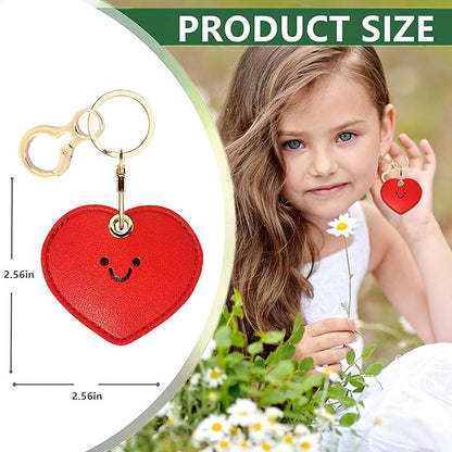 Leather Airtag Keychain Case Holder,Cute Protective Apple Air Tag Cover with Key Ring,Anti-Scratch Hidden Finder GPS Tracker Case for Wallet Keys,Bag,Pets,Backpack(Heart-Shaped)