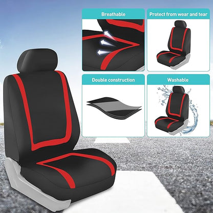FH Group Car Seat Covers for Low Back Seats, Universal Fit Cloth, Red - Front Set, Removable Headrest, Washable, Automotive Seat Covers for SUV, Sedan, Van
