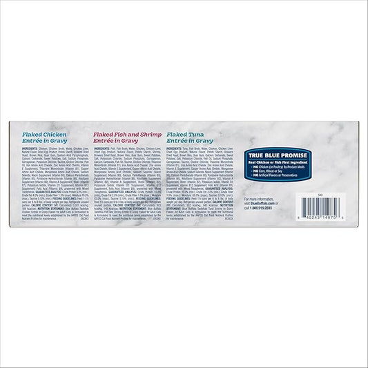 Blue Buffalo Tastefuls Natural Flaked Wet Cat Food Variety Pack, Tuna, Chicken and Fish & Shrimp Entrées in Gravy 5.5-oz Cans (12 Count - 4 of Each)