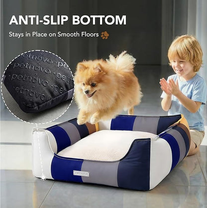 PETNOVO Dog Bed Small Dogs – Removable Washable Cover, Reversible Fleece Cushion, Non-Slip Bottom, Colorful Rainbow Pattern, Gift Box, 25.6 × 17.7 × 7.1 in