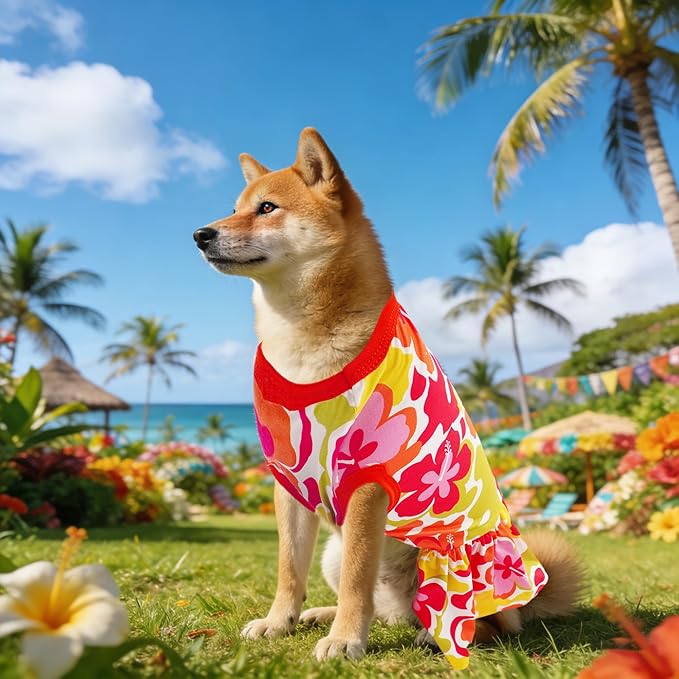 4PCS Hawaiian Dog Dresses for XXL Large Dogs Girl Female Pink Yellow Red Blue Skirts Summer Sundress Pineapple Flower Pattern Soft Lightweight for Holiday Party Beach XXL