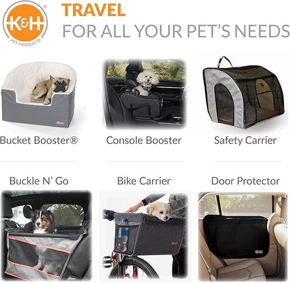 K&H Pet Products Bucket Booster Dog Car Seat, Seat Belt Secured, 2 Safety Leashes, Washable Covers, Sturdy Pet Booster Seats for Cats & Dogs - Small Gray/Cream